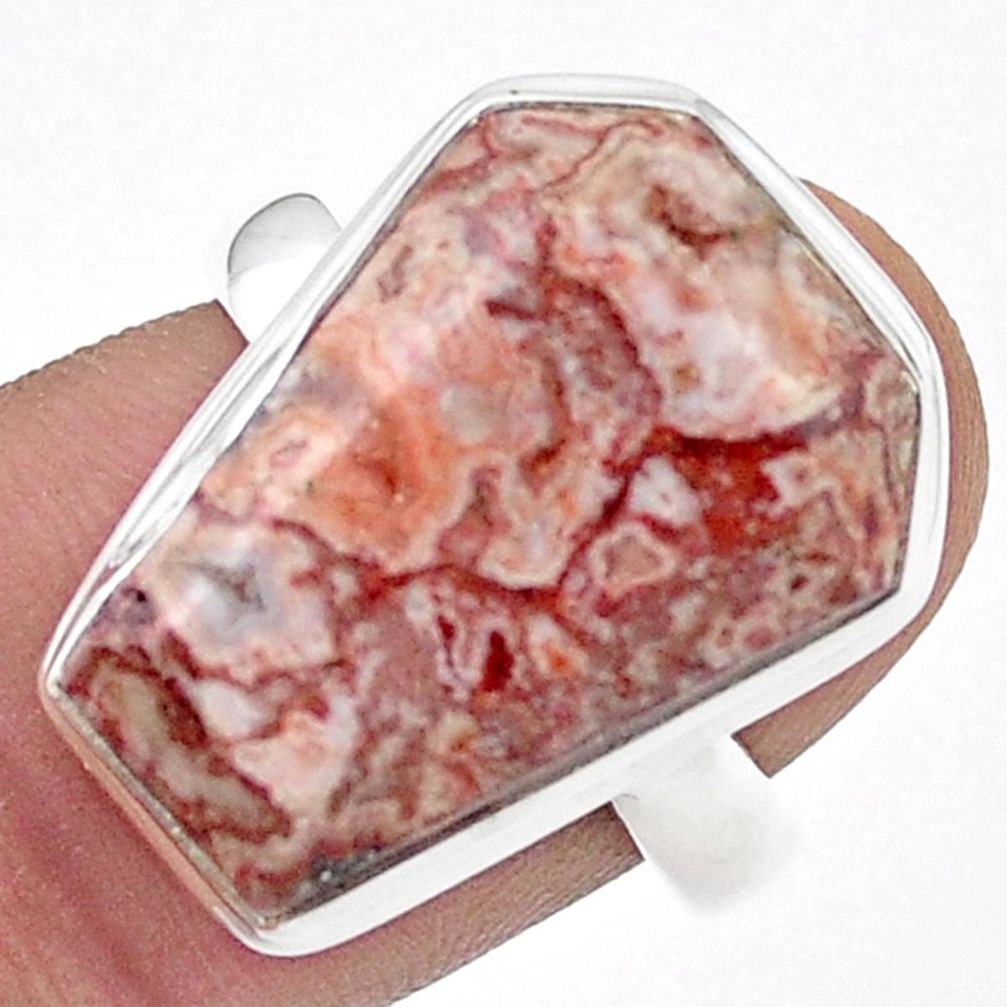 14.50cts solitaire rosetta stone jasper coffin 925 silver ring size 8.5 u47826