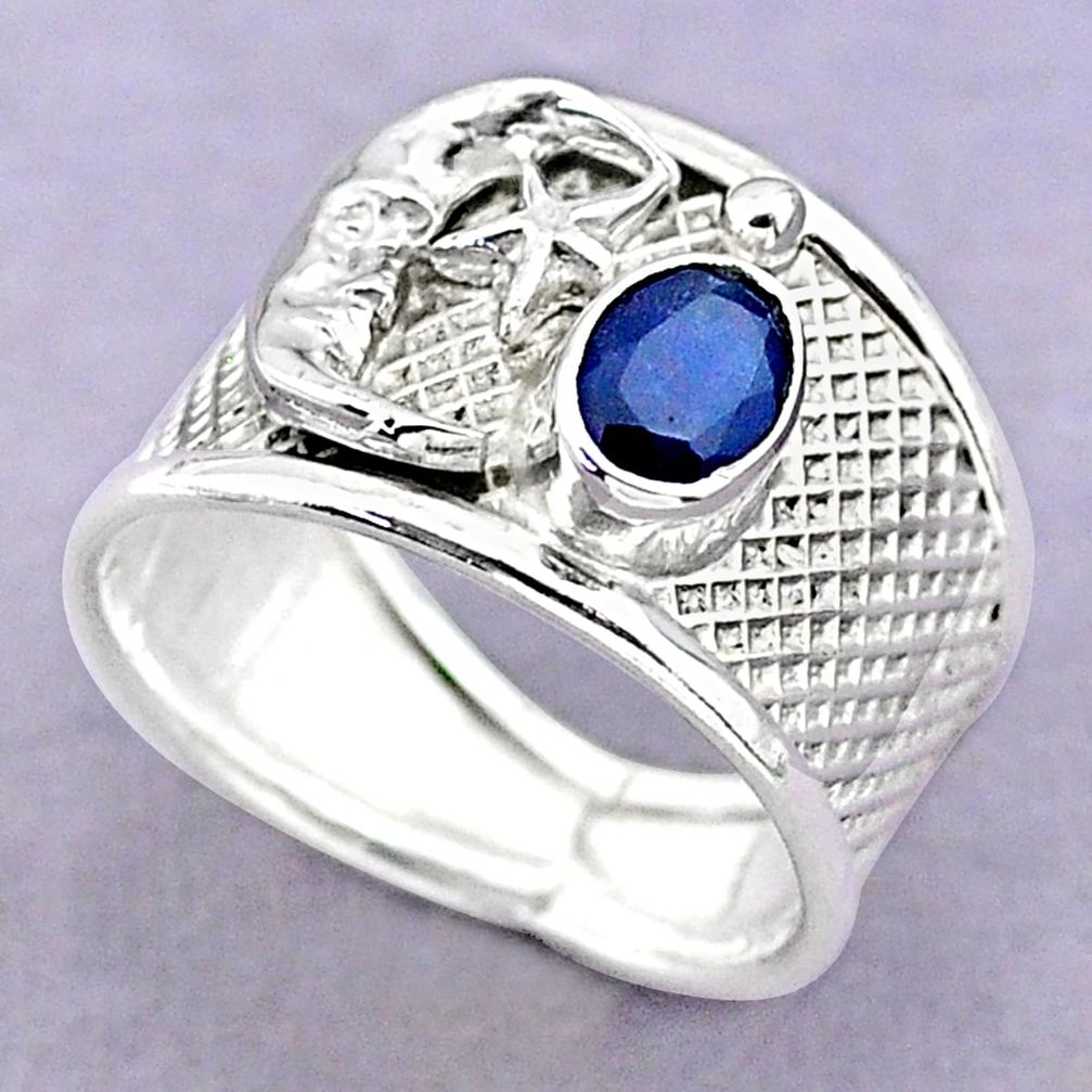 1.64cts solitaire sapphire 925 silver crescent moon star ring size 8.5 t32363