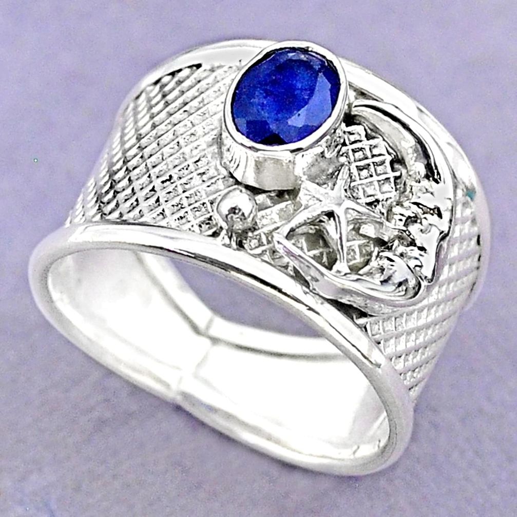 1.58cts solitaire sapphire 925 silver crescent moon star ring size 8.5 t32392