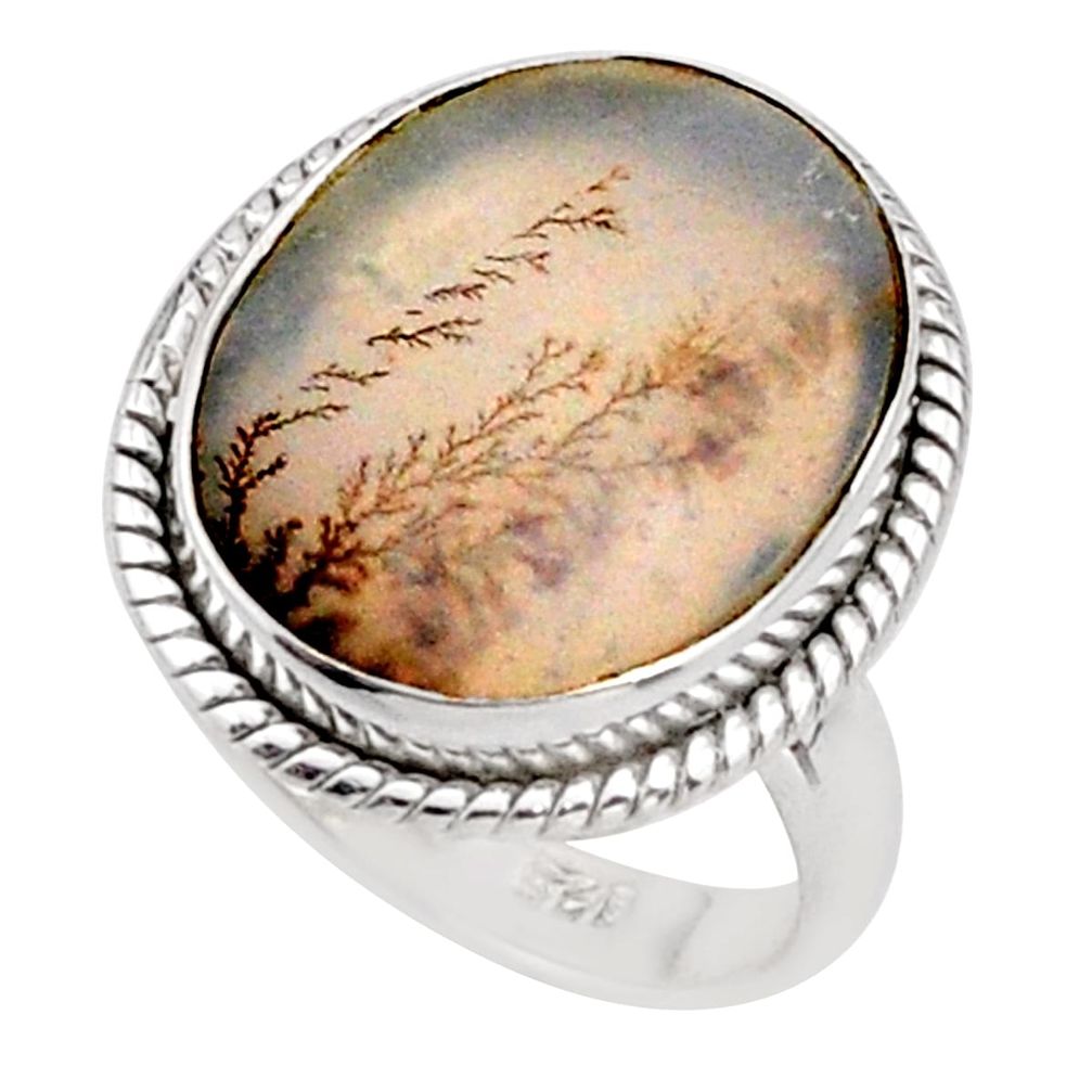 7.64cts solitaire scenic russian dendritic agate 925 silver ring size 6 t91907