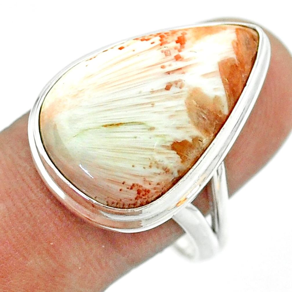 15.78cts solitaire scolecite high vibration crystal silver ring size 10 t54228