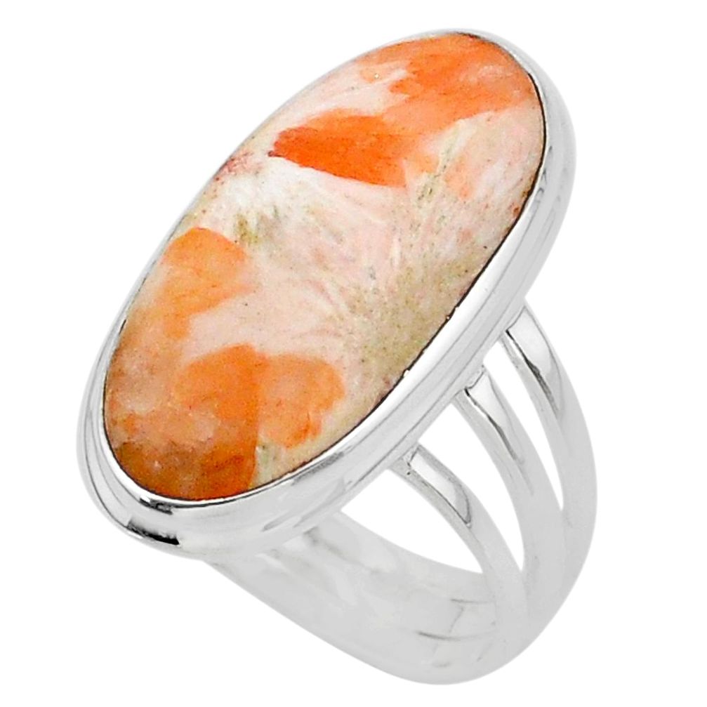 19.48cts solitaire scolecite high vibration crystal silver ring size 10.5 t24647