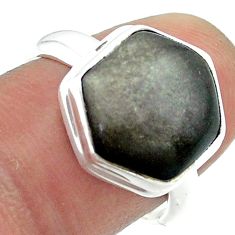 6.82cts solitaire sheen black obsidian 925 silver hexagon ring size 8 t55109