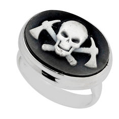 11.08cts solitaire skull head cameo oval 925 sterling silver ring size 6 y49584