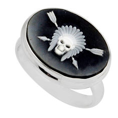 10.68cts solitaire skull head with arrow cameo 925 silver ring size 5.5 y49632