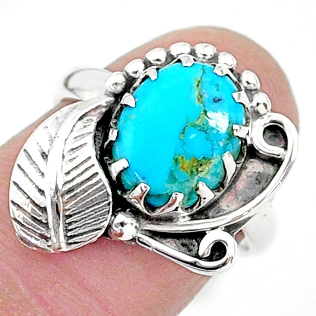 4.30cts solitaire sleeping beauty turquoise 925 silver leaf ring size 6 t6386