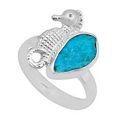 Solitaire sleeping beauty turquoise rough 925 silver seahorse ring size 8 y88397