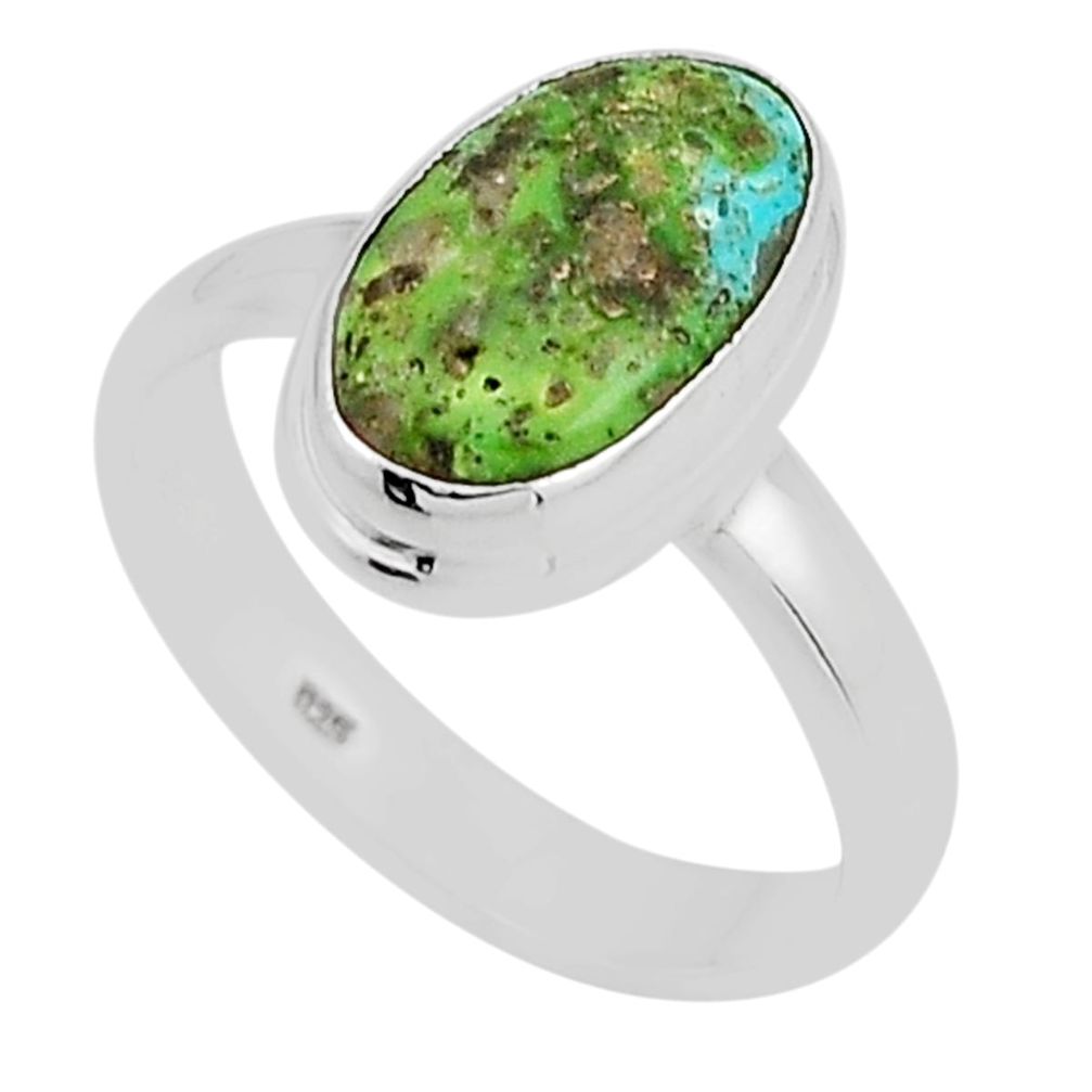 5.12cts solitaire sonoran mountain turquoise oval 925 silver ring size 8 n4481