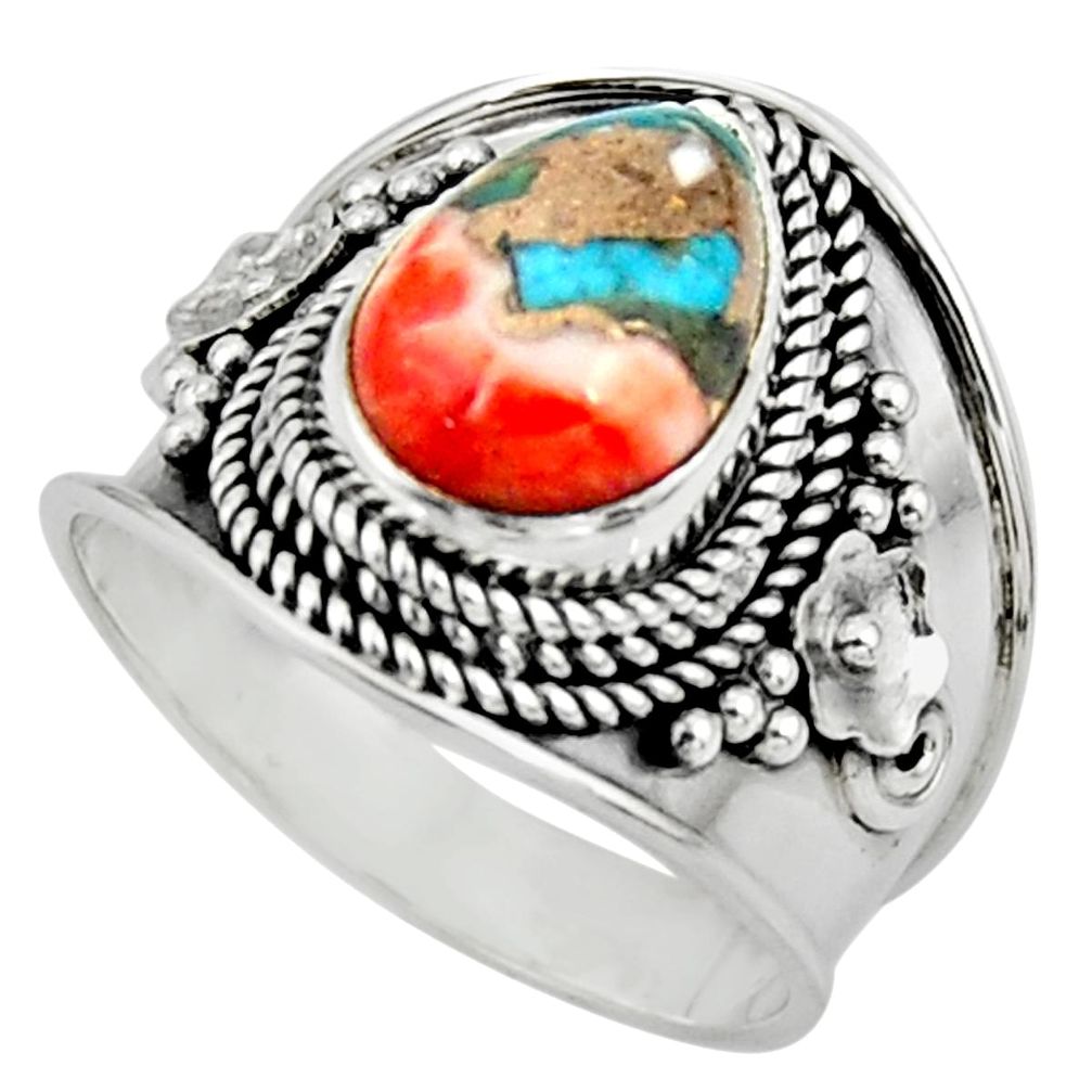 4.38cts solitaire spiny oyster arizona turquoise 925 silver ring size 8.5 r52022