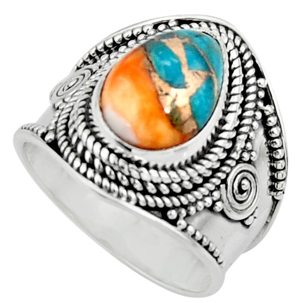 4.70cts solitaire spiny oyster arizona turquoise 925 silver ring size 6.5 r52033