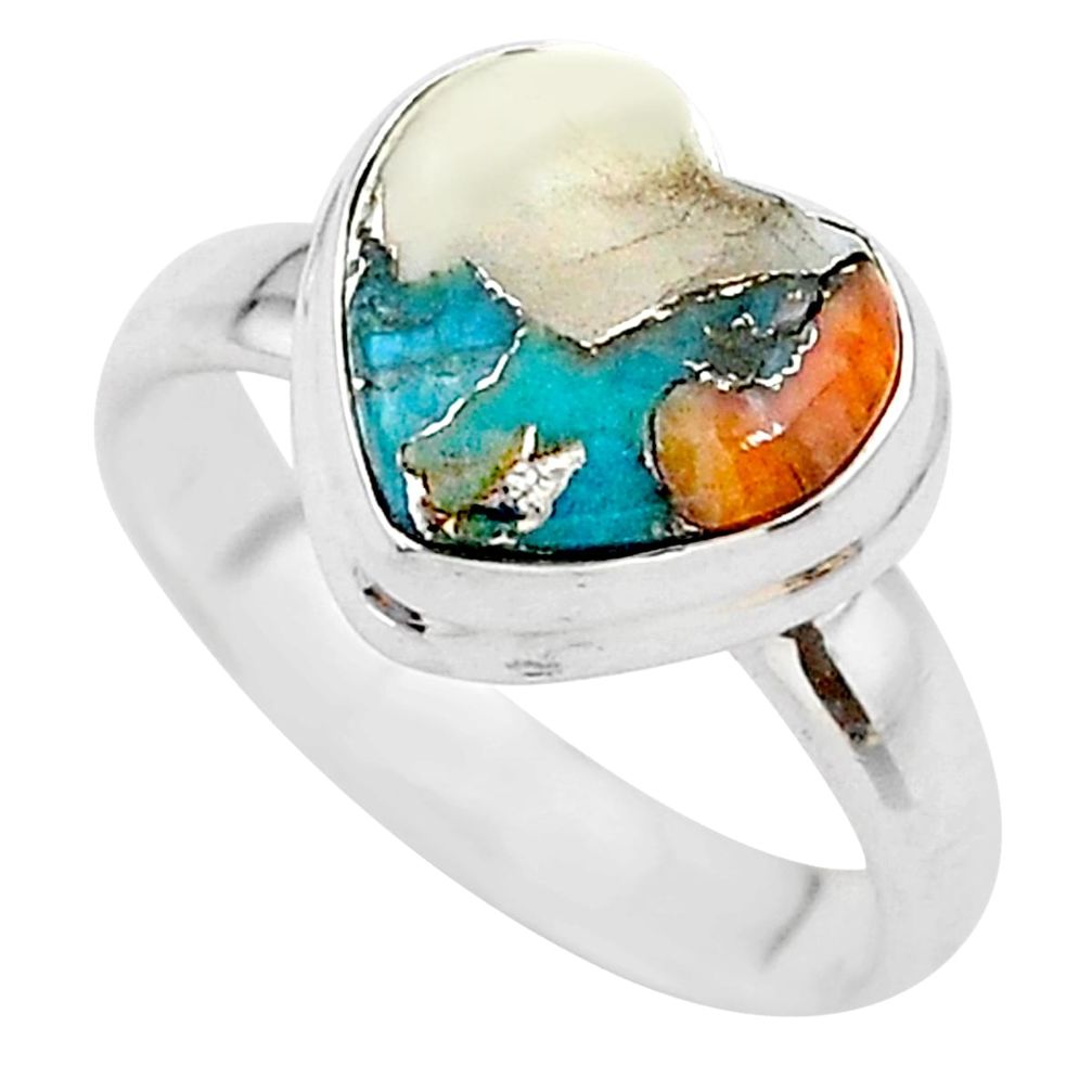 4.43cts heart spiny oyster arizona turquoise 925 silver ring size 6 t21743