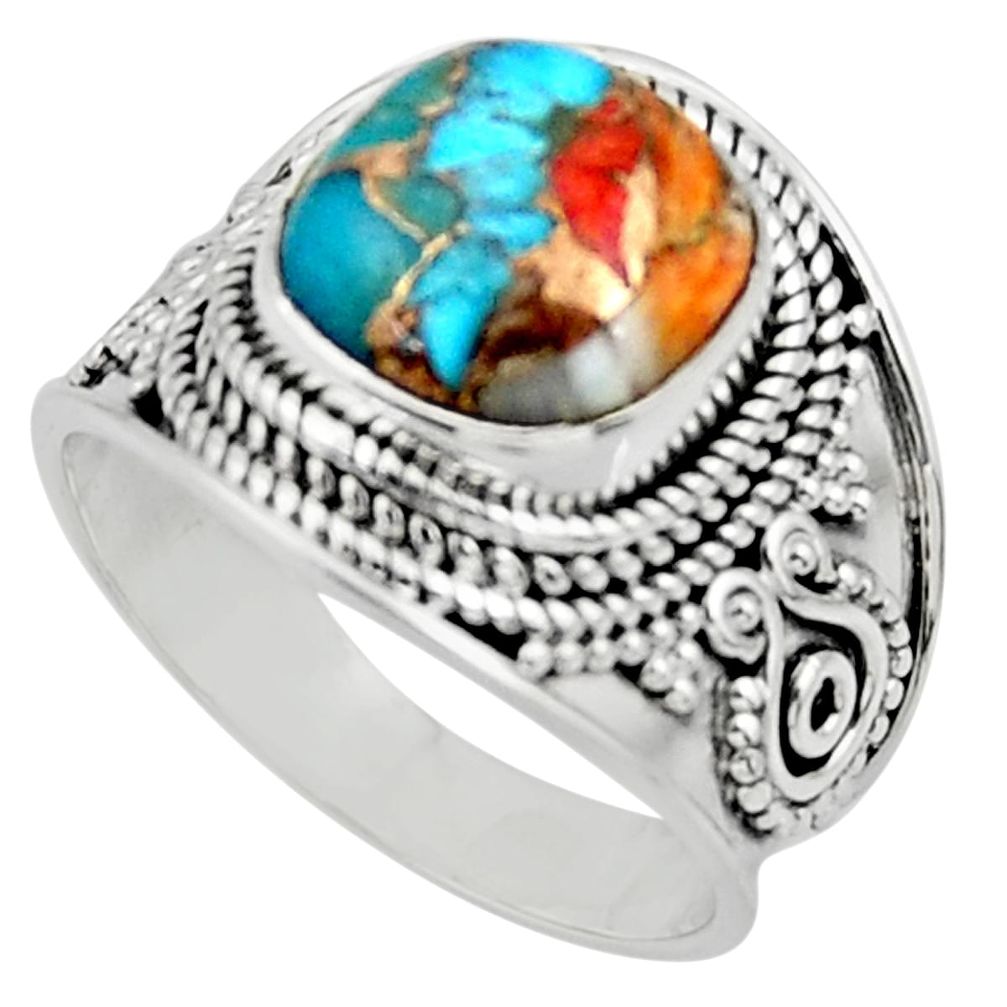 5.25cts solitaire spiny oyster arizona turquoise 925 silver ring size 8 r52037