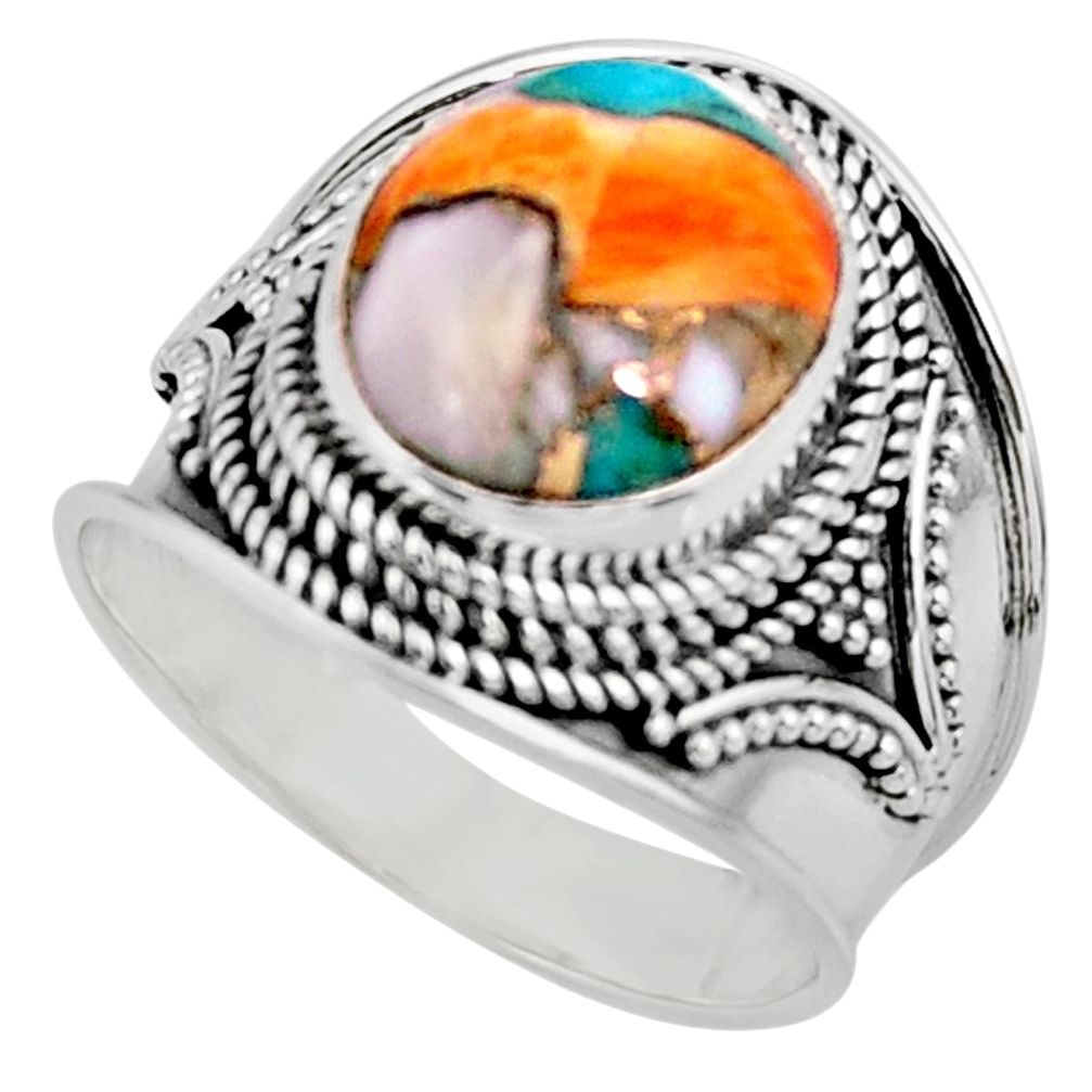 5.18cts solitaire spiny oyster arizona turquoise 925 silver ring size 8 r52053