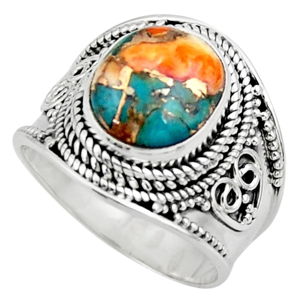 5.35cts solitaire spiny oyster arizona turquoise 925 silver ring size 8 r52060