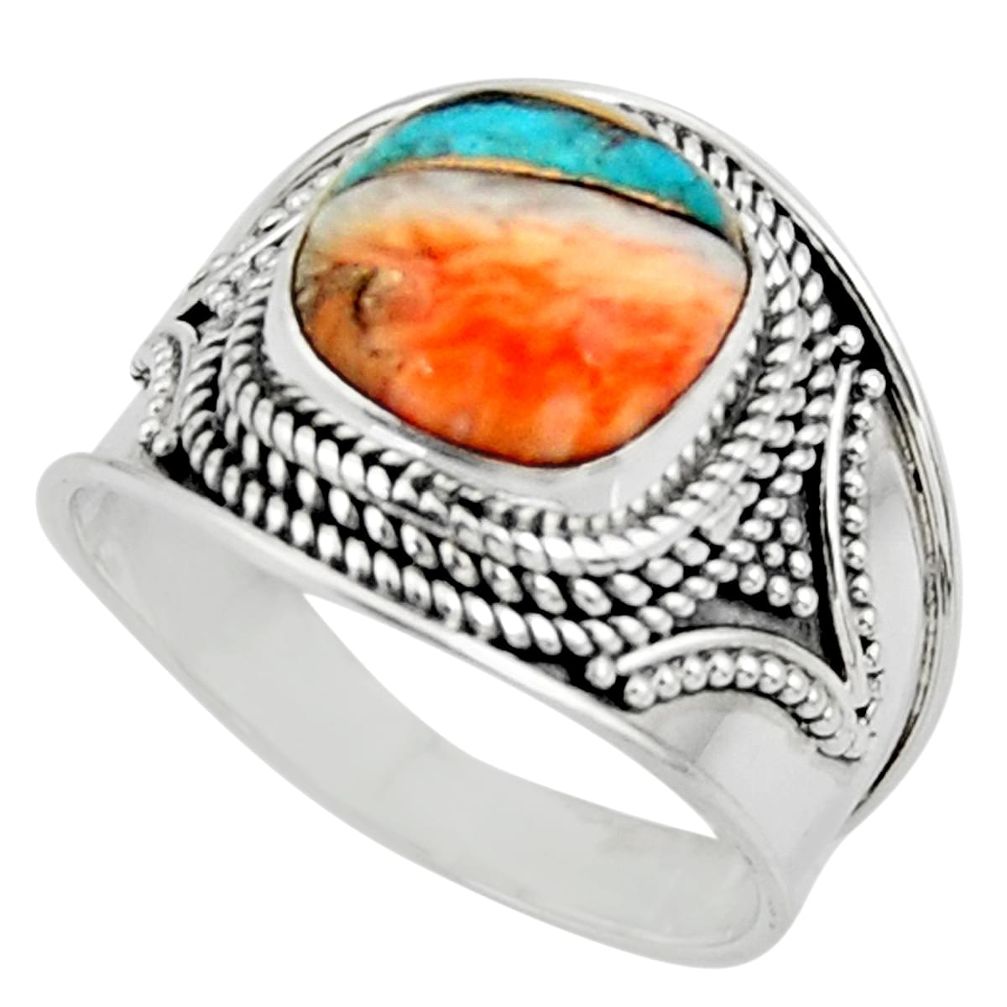 5.30cts solitaire spiny oyster arizona turquoise 925 silver ring size 9 r52059