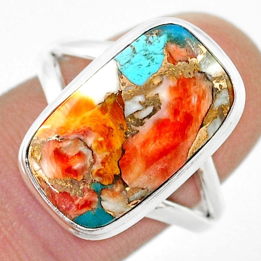 9.04cts solitaire spiny oyster arizona turquoise 925 silver cocktail ring size 9 u44312