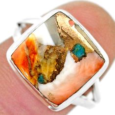 6.67cts solitaire spiny oyster arizona turquoise 925 silver cocktail ring size 8.5 u44310