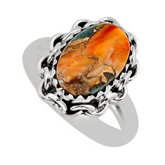 4.19cts solitaire spiny oyster arizona turquoise 925 silver ring size 6.5 y76331