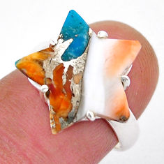 Solitaire spiny oyster arizona turquoise 925 silver star fish ring size 6 y32741