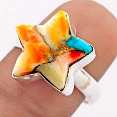 Solitaire spiny oyster arizona turquoise 925 silver star fish ring size 8 t76099