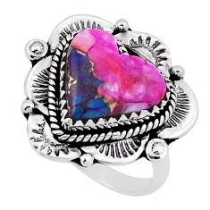 6.63cts solitaire spiny oyster arizona turquoise heart silver ring size 7 n33338