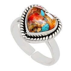 Solitaire spiny oyster arizona turquoise silver adjustable ring size 7 y94642