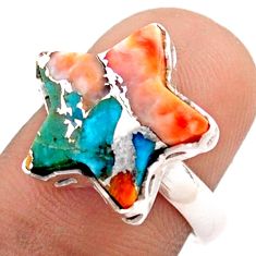 Solitaire spiny oyster arizona turquoise silver star fish ring size 6.5 t76096