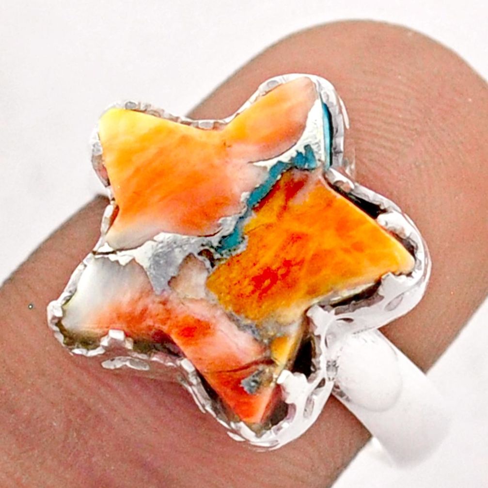 Solitaire spiny oyster arizona turquoise silver star fish ring size 7.5 t76105