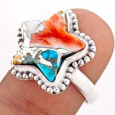 Solitaire spiny oyster arizona turquoise silver star fish ring size 7.5 t76107