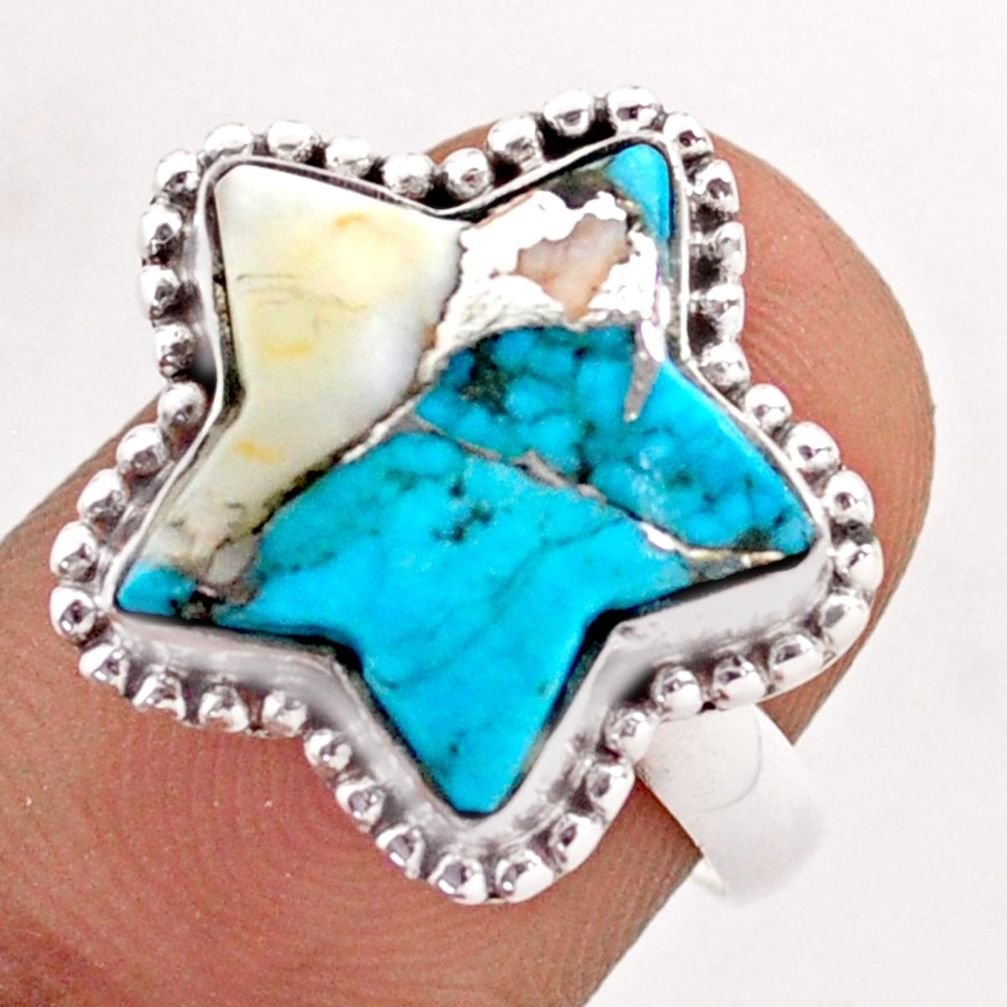 Solitaire spiny oyster arizona turquoise silver star fish ring size 6.5 t76110