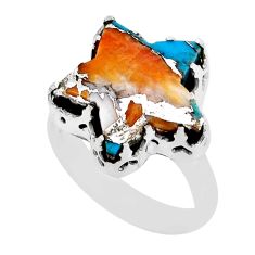Solitaire spiny oyster arizona turquoise silver star fish ring size 6.5 y54961