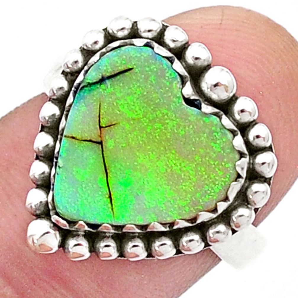 3.51cts solitaire sterling opal heart 925 sterling silver ring size 7 u54229