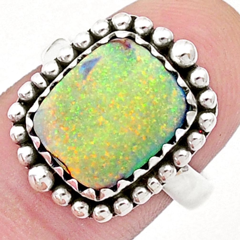 3.89cts solitaire sterling opal octagan 925 sterling silver ring size 7 u54231