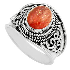 2.92cts solitaire sunstone (hematite feldspar) 925 silver ring size 6.5 n15483