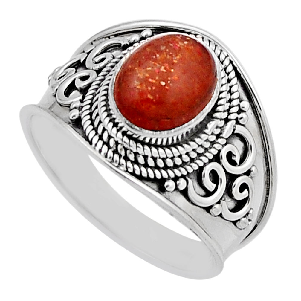 2.90cts solitaire sunstone (hematite feldspar) 925 silver ring size 8.5 n15505