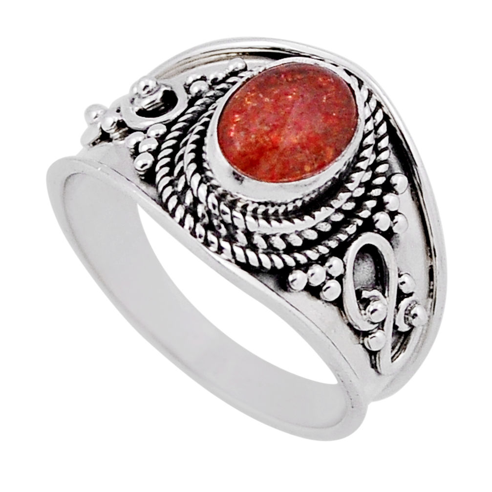 2.06cts solitaire sunstone (hematite feldspar) 925 silver ring size 7.5 n37566