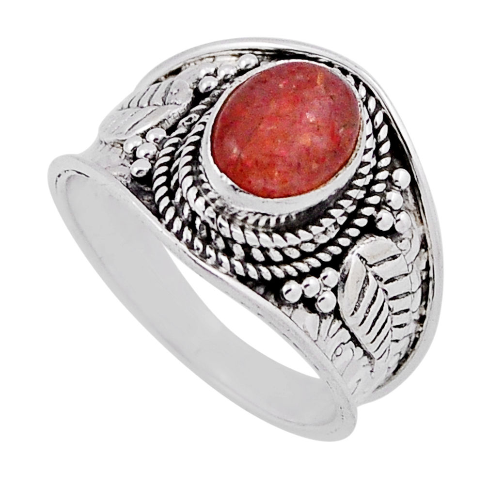 1.89cts solitaire sunstone (hematite feldspar) oval silver ring size 6.5 n37570