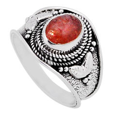 1.81cts solitaire sunstone (hematite feldspar) oval silver ring size 7.5 n37575