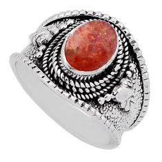 2.02cts solitaire sunstone (hematite feldspar) oval silver ring size 5.5 n37577