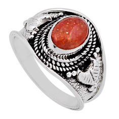 2.00cts solitaire sunstone (hematite feldspar) oval silver ring size 6.5 n37580