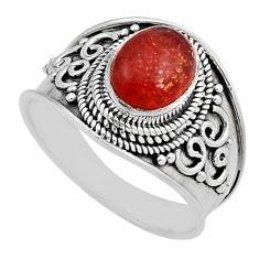 2.92cts solitaire sunstone (hematite feldspar) oval silver ring size 8 n15504