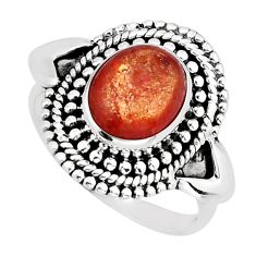 4.02cts solitaire sunstone (hematite feldspar) oval silver ring size 8 y75215