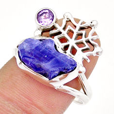 6.07cts solitaire tanzanite rough amethyst silver snowflake ring size 9 y4218