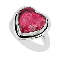 Solitaire thulite (unionite, pink zoisite) heart 925 silver ring size 6.5 y75450