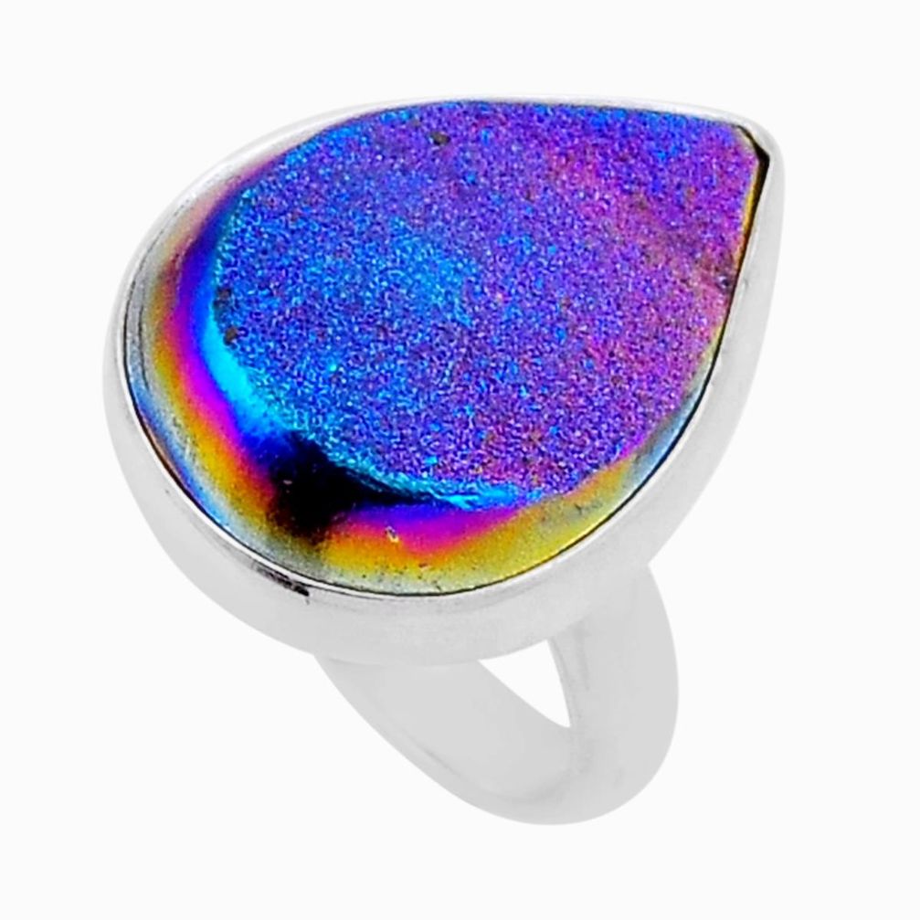16.25cts solitaire titanium druzy 925 sterling silver ring jewelry size 8 n43436