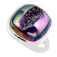 12.63cts solitaire titanium druzy cushion sterling silver ring size 8.5 y48923