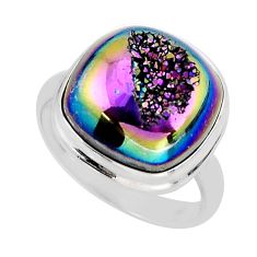 13.79cts solitaire titanium druzy cushion sterling silver ring size 9.5 y66631