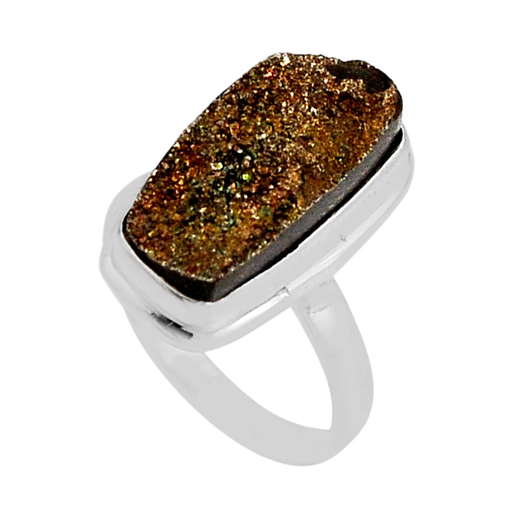 7.12cts solitaire titanium druzy fancy 925 sterling silver ring size 6.5 n22219