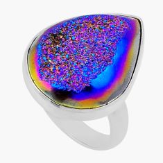 22.22cts solitaire titanium druzy pear 925 sterling silver ring size 9.5 n43438