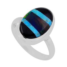 6.33cts solitaire turquoise volcano aurora opal onyx silver ring size 8 n37517